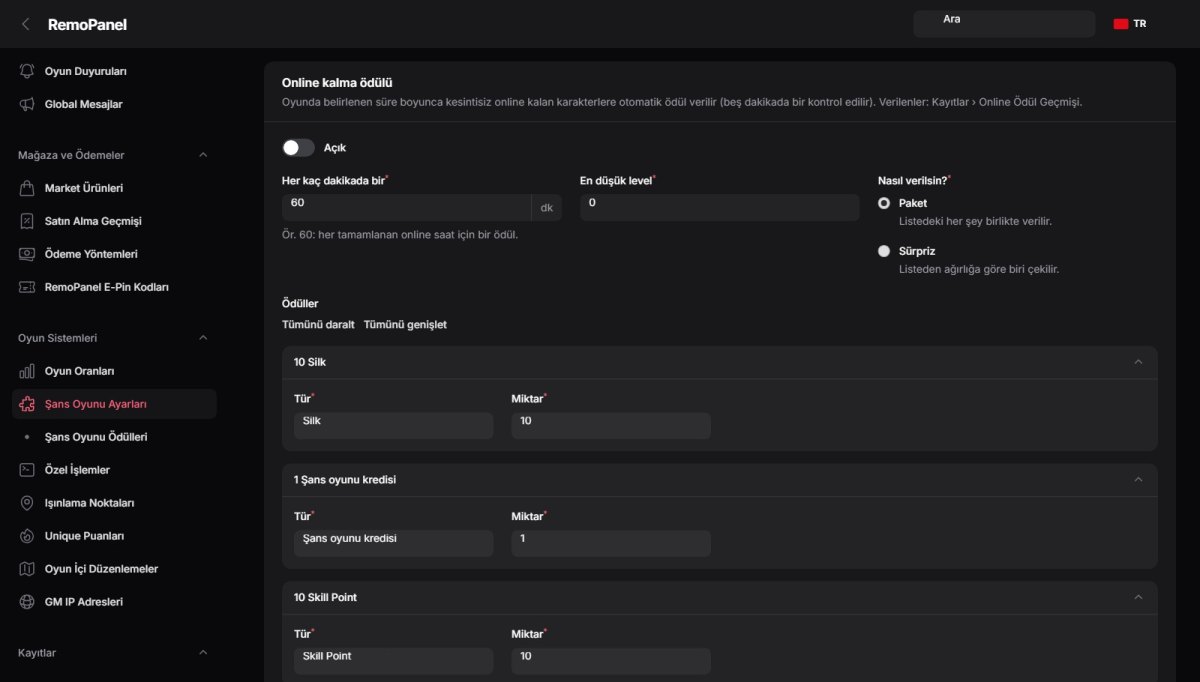 Online Kalma Ödülü ekranı