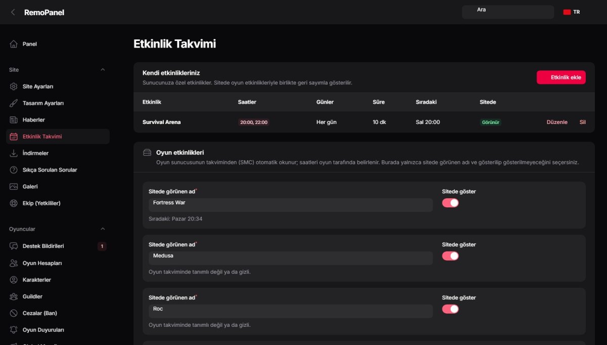 Etkinlik Takvimi ekranı